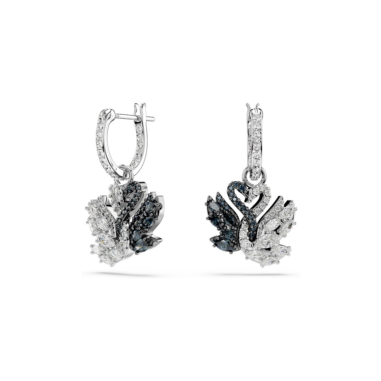Swarovski oorbellen in zwanenvorm met kristallen, zilverkleurig.