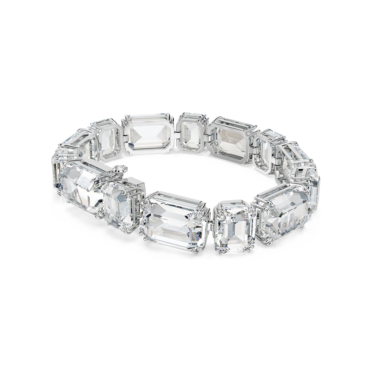 Swarovski Armband aus Metall mit weißen Kristallen, rechteckig.