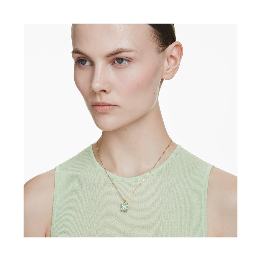 Swarovski Halskette aus Metall mit bunten Kristallen, ovaler Anhänger.