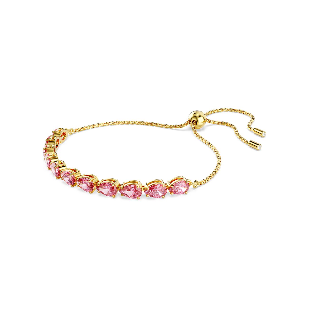 Swarovski Armband aus goldfarbenem Metall mit rosa Kristallen.