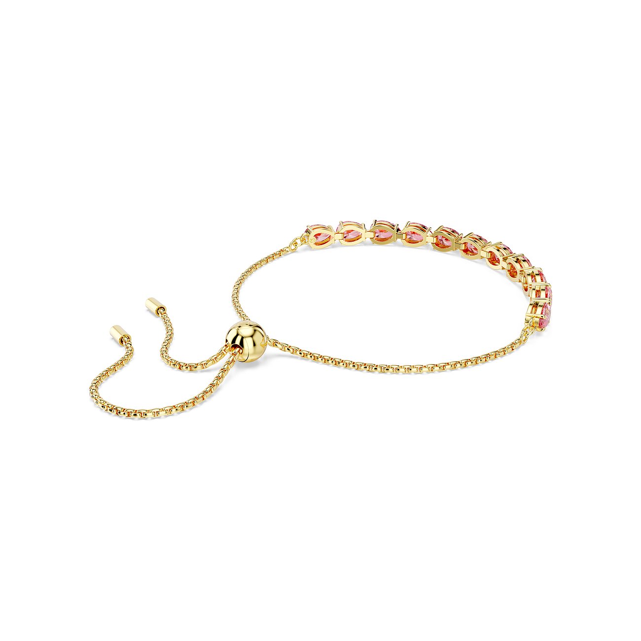 Swarovski Armband aus goldfarbenem Metall mit rosa Kristallen in Tropfenform.