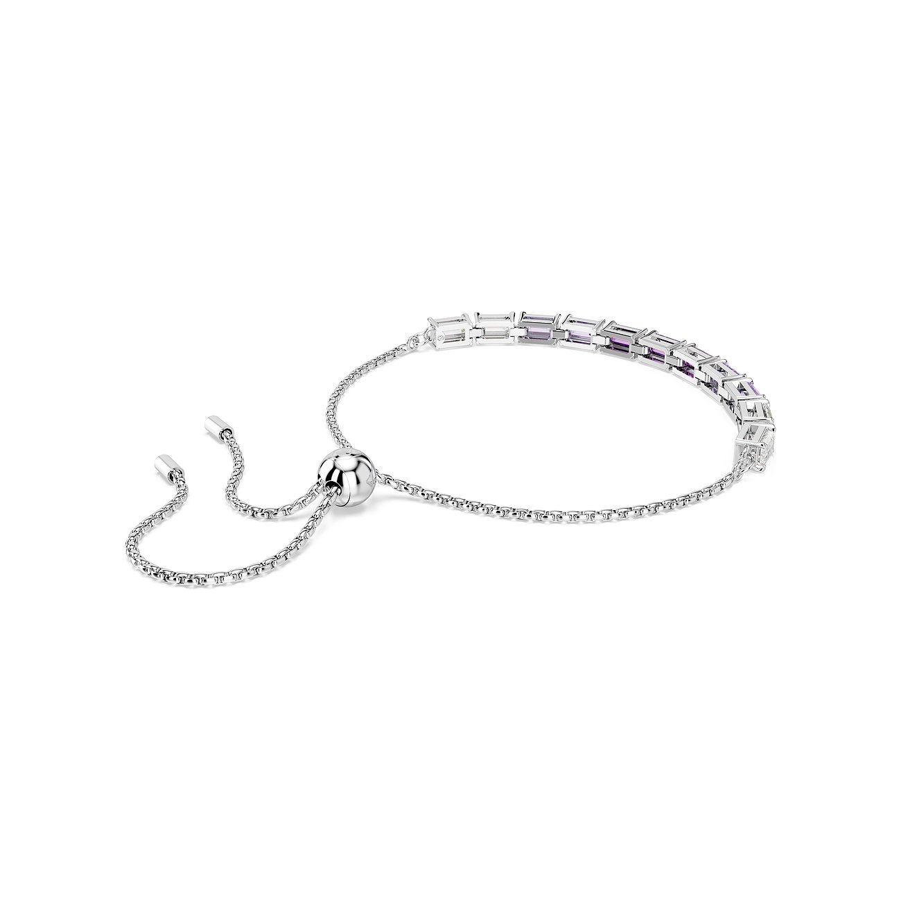 Swarovski Armband aus Metall mit lila Kristallen und verstellbarem Verschluss.