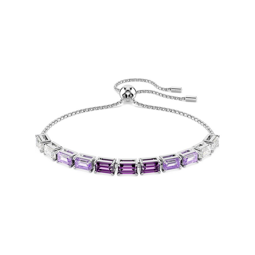 Swarovski Armband aus Metall mit lila und weißen Kristallen im Baguetteschliff.