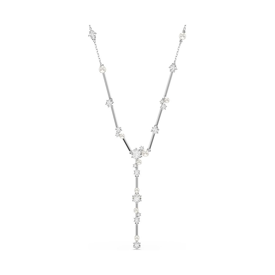 Swarovski Halskette aus rhodiniertem Metall mit Kristallen und Perlen.