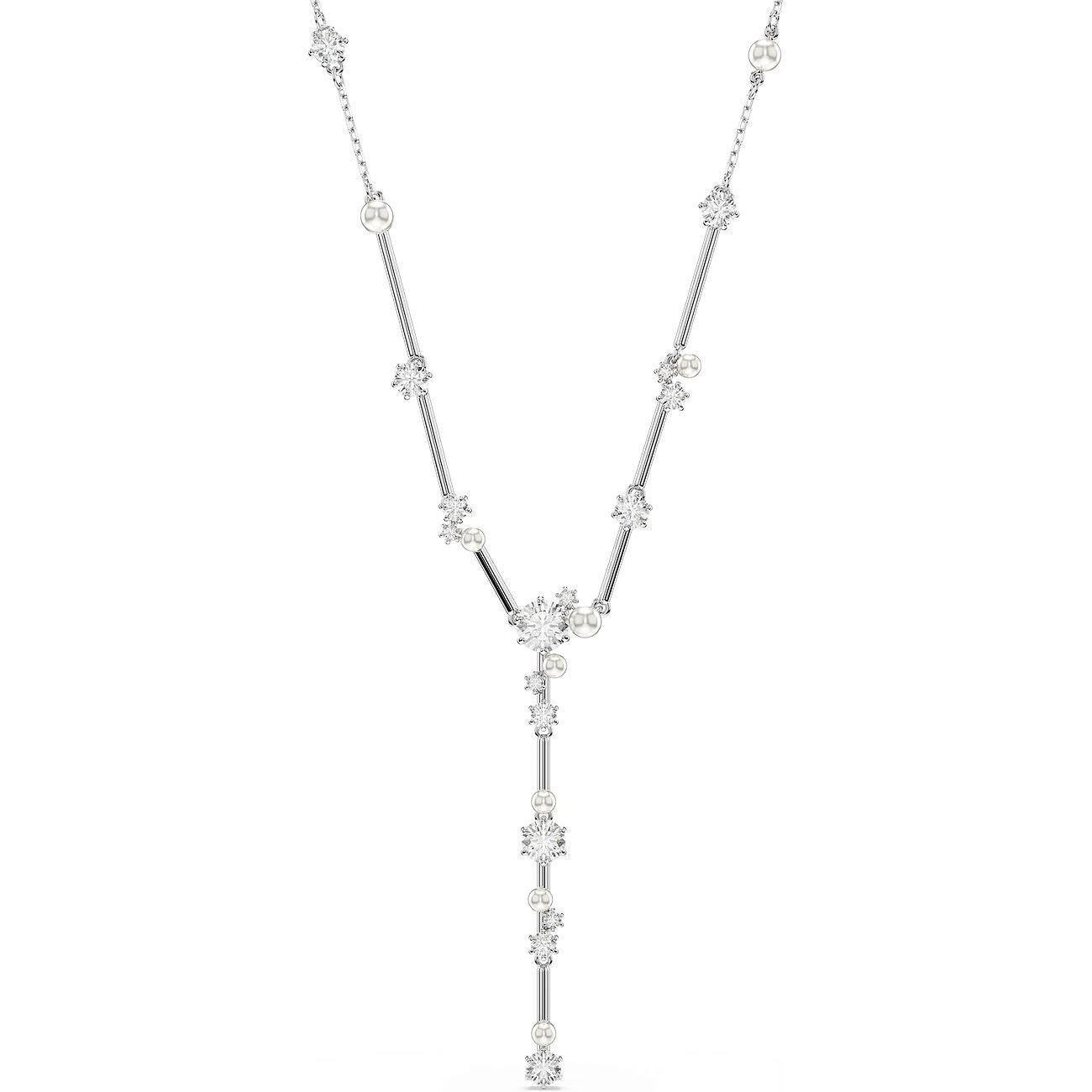 Swarovski Halskette aus rhodiniertem Metall mit Kristallen und Perlen.