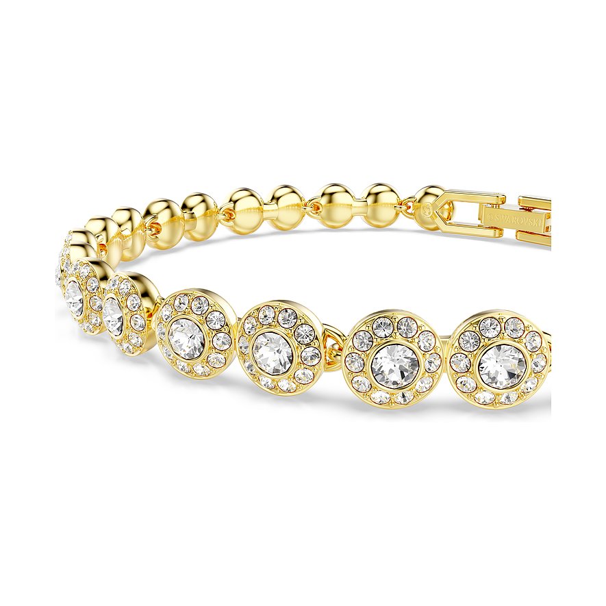 Swarovski Armband aus goldfarbenem Metall mit Kristallen und runden Anhängern.