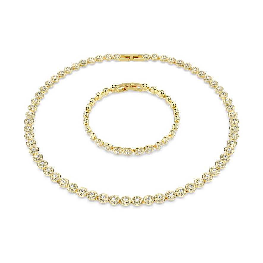 Swarovski Schmuckset aus Metall mit Kristallen, goldfarben, mit runden Anhängern.