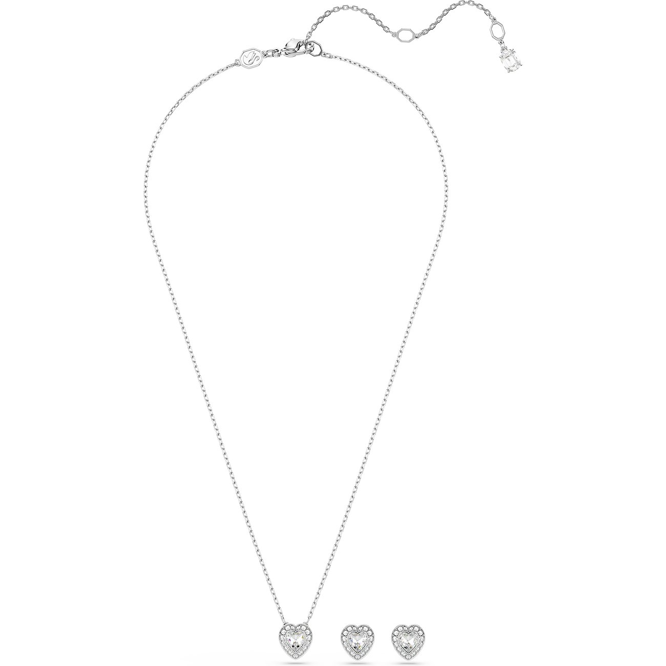 Swarovski Set mit Herzanhänger-Kette und Ohrringen aus Metall mit Kristallen.