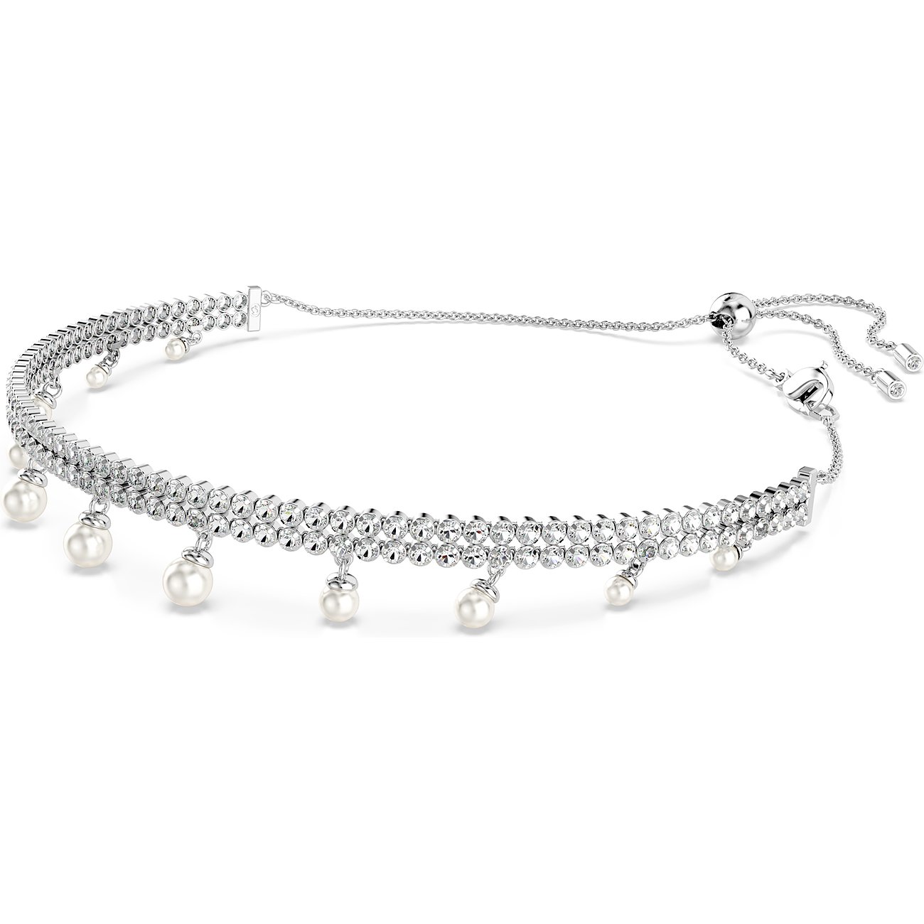 Swarovski ketting van metaal met kristallen en parels.