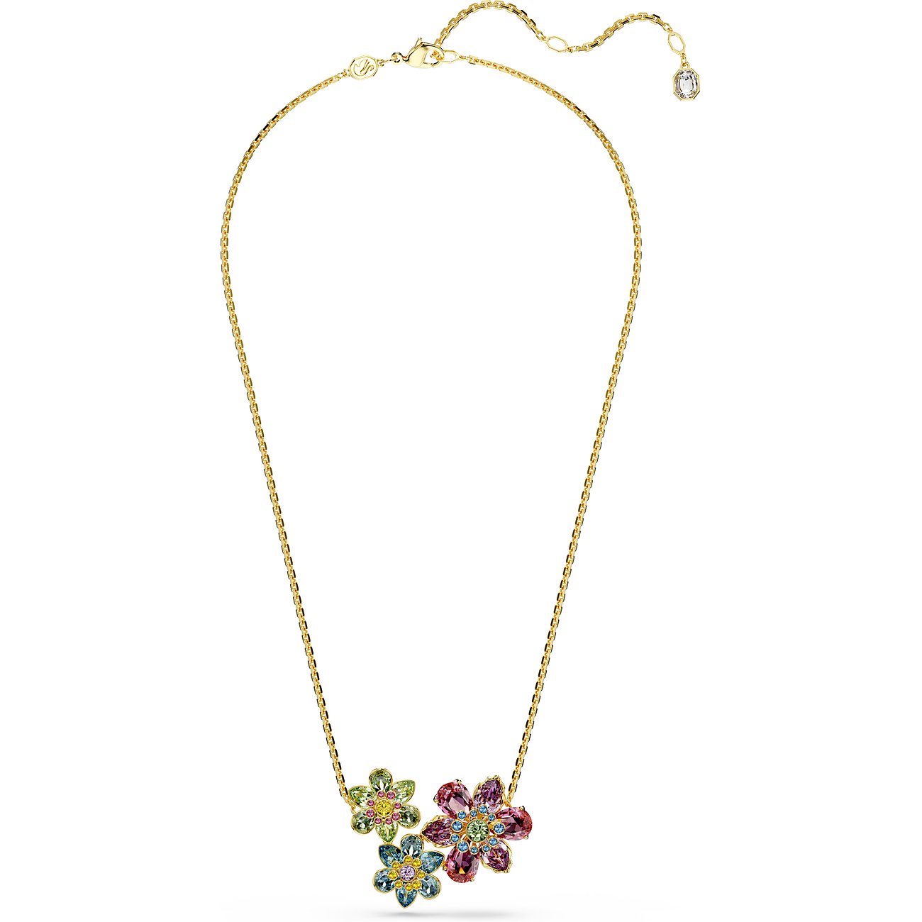 Swarovski Halskette aus Metall mit bunten Kristallen in Blumenform.