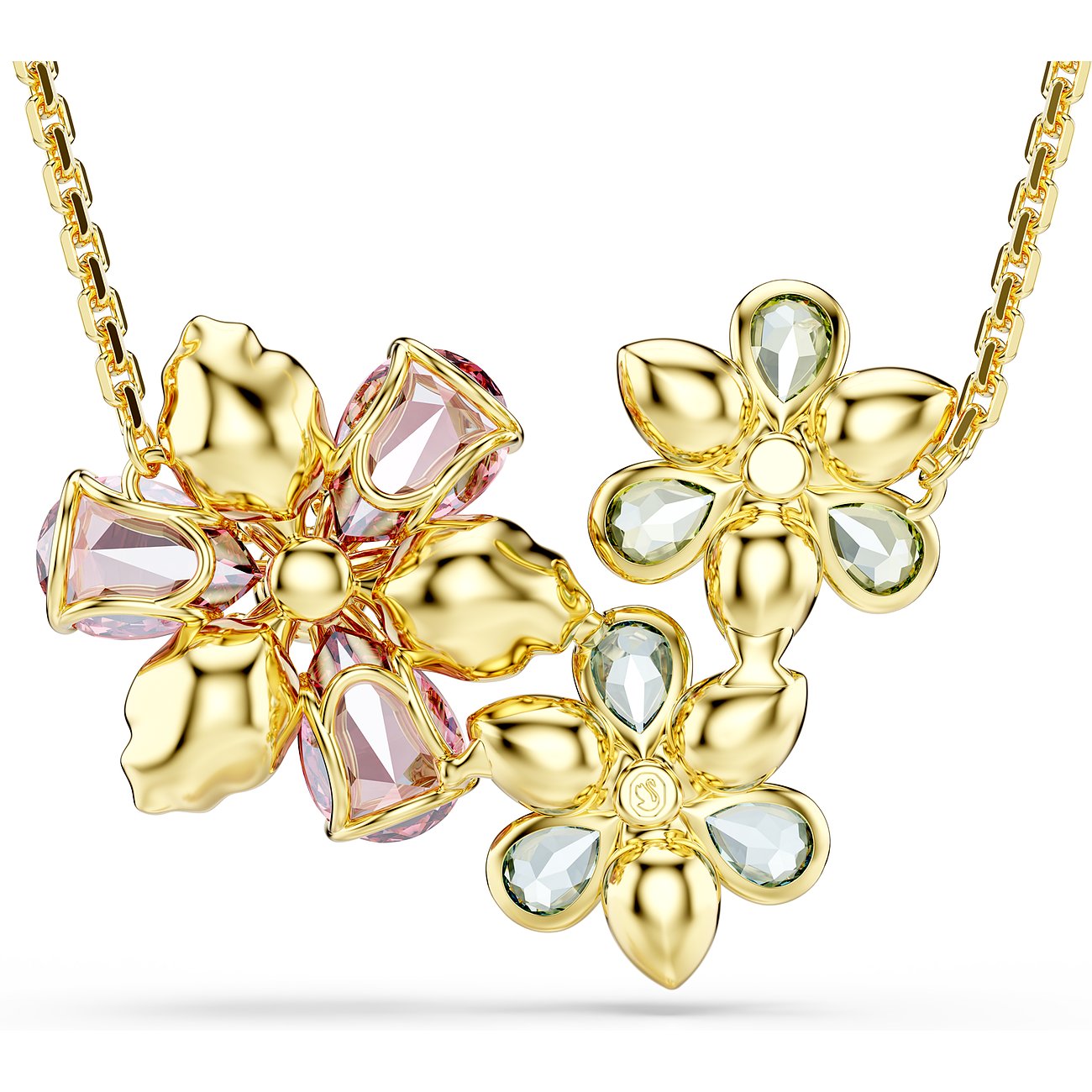 Swarovski Halsschmuck aus Metall mit bunten Kristallen in Blumenform.