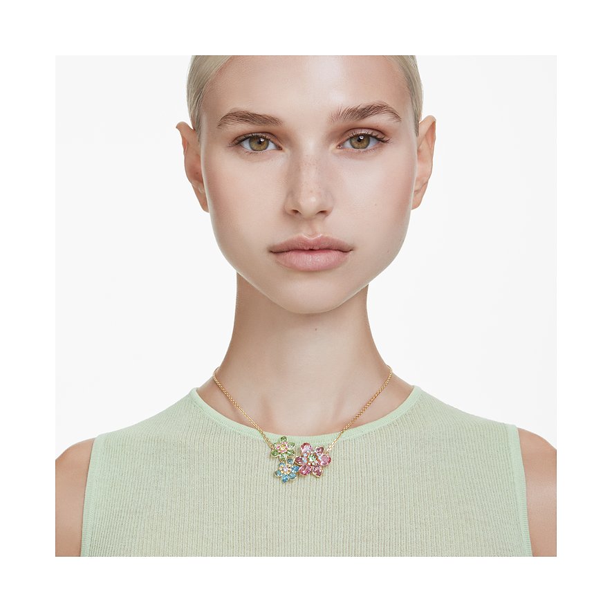 Swarovski Halskette aus Metall mit bunten Kristallen in Blumenform.