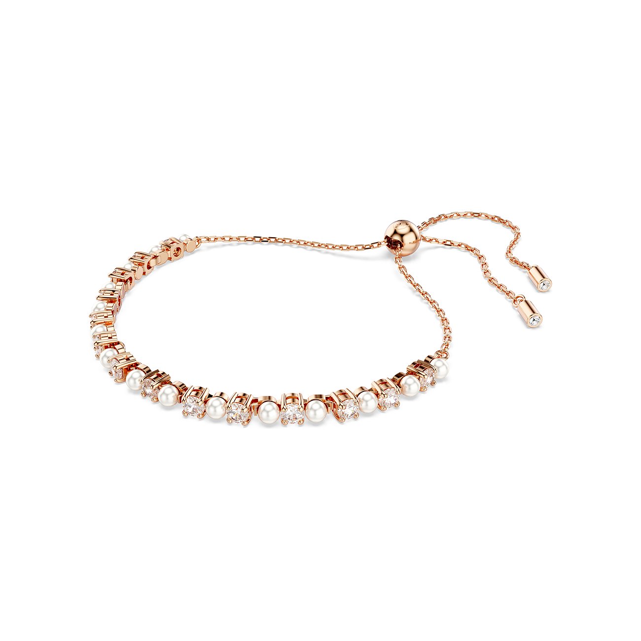 Swarovski Armband aus rosévergoldetem Metall mit Kristallen und Perlen.