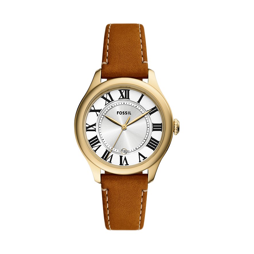 Fossil Damenuhr GILMORE ES5397, Damen, Edelstahl, Armband: Leder, Quarz, analog