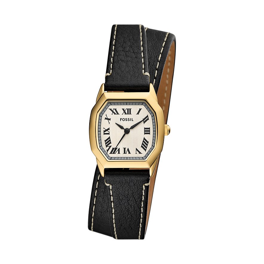 Fossil Damenuhr HARLOW ES5404, Damen, Edelstahl, Armband: Leder, Quarz, analog