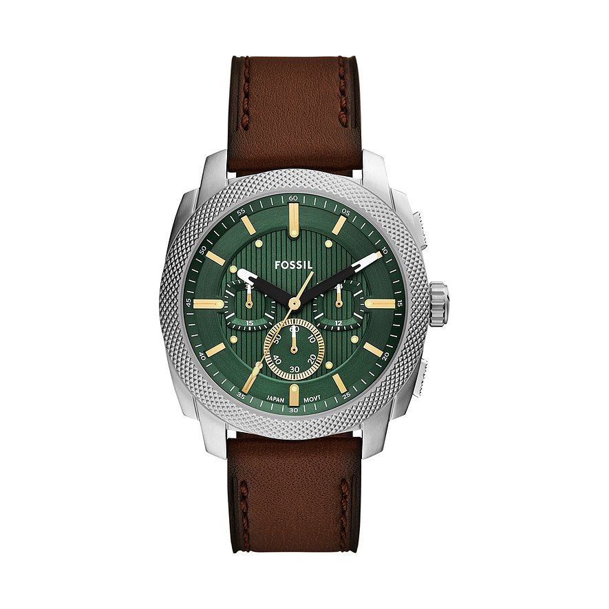 Fossil Chronograph MACHINE FS6100, Herren, Edelstahl, Armband: Leder, Quarz, analog