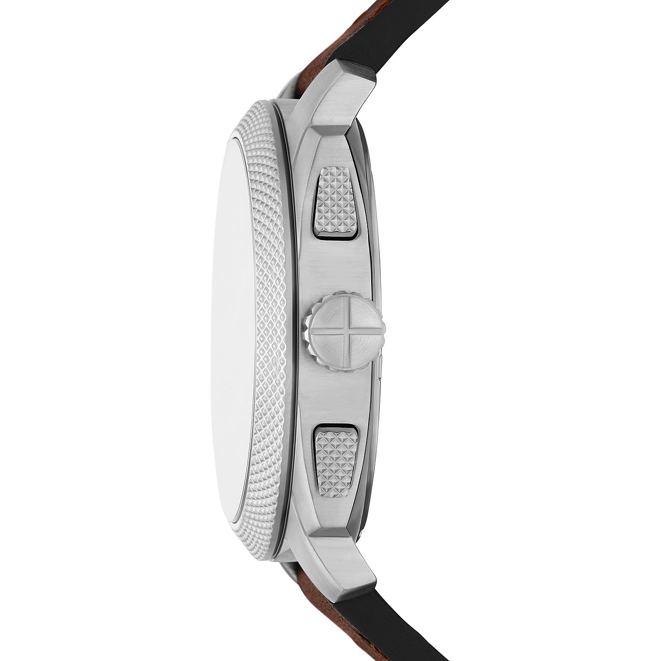 Fossil Herrenuhr mit Edelstahlgehäuse und gerändelter Lünette.