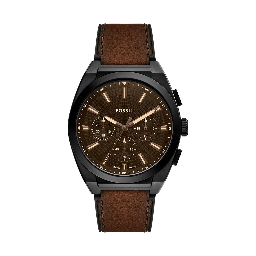 Fossil Chronograph EVERETT FS6108, Herren, Edelstahl, Armband: Leder, Quarz, analog