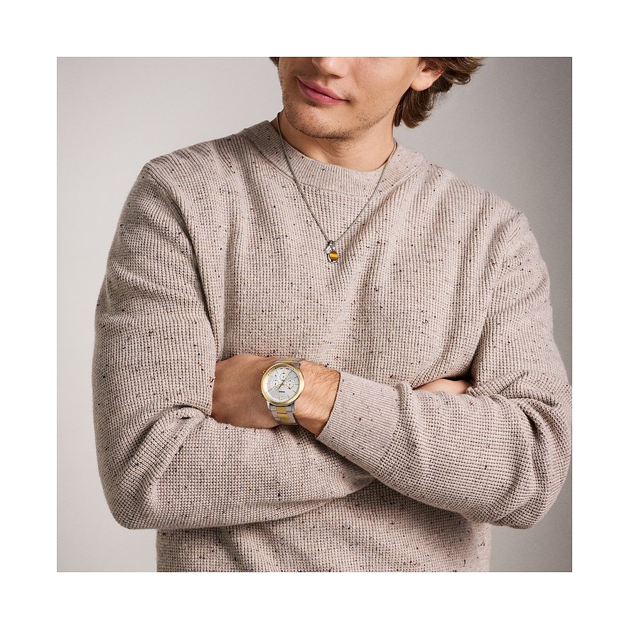 Fossil Herrenuhr mit Edelstahlgehäuse, bicolor, analog mit Chronograph.