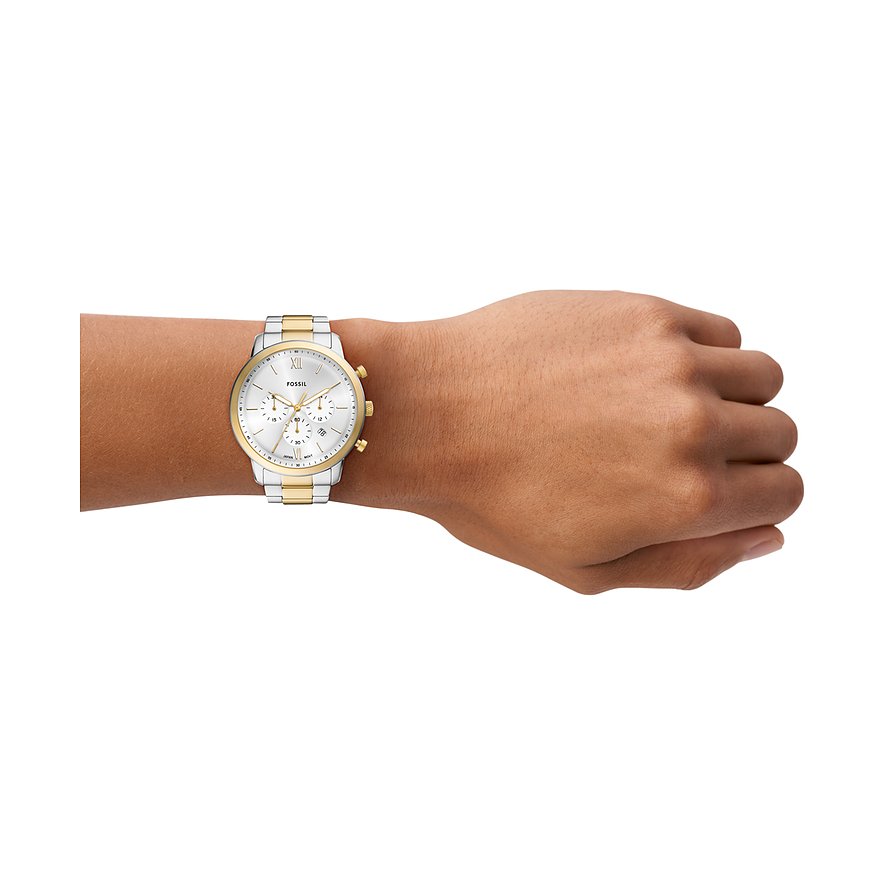 Fossil Herrenuhr mit Edelstahlgehäuse, bicolor, analog mit Chronograph.