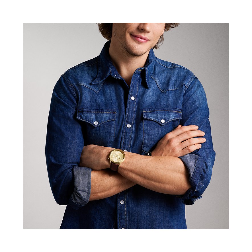 Fossil Herrenuhr mit Edelstahlgehäuse, analog, mit Datumsanzeige und Chronograph.