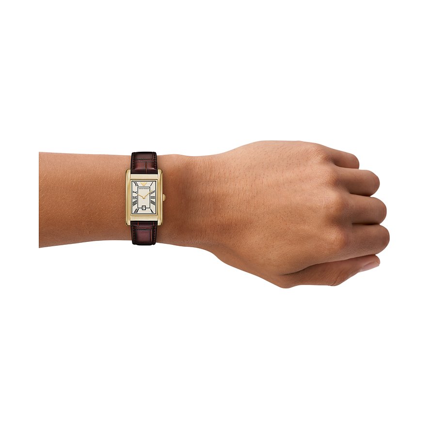 Emporio Armani Herrenuhr mit goldfarbenem Edelstahlgehäuse und römischen Ziffern.