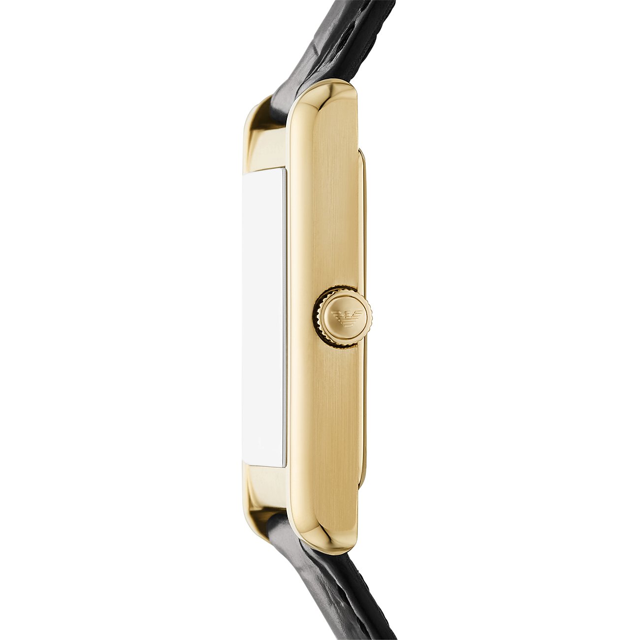 Emporio Armani Herrenuhr mit Edelstahlgehäuse, goldfarben und schwarzem Armband.