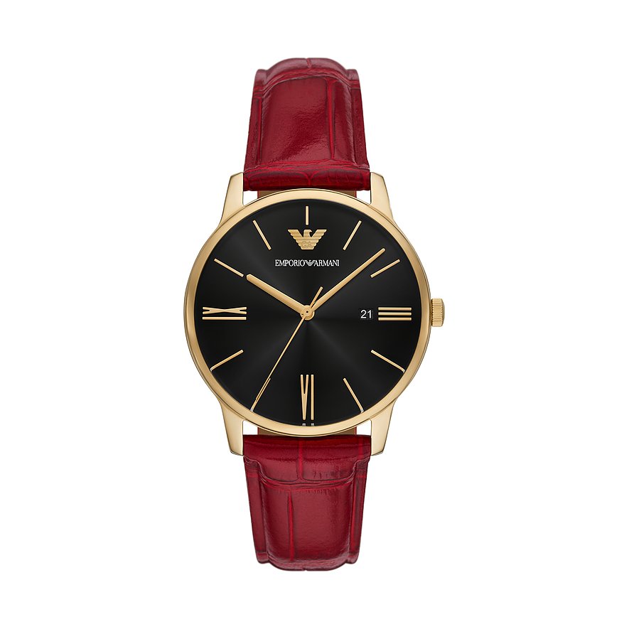 Emporio Armani Herrenuhr AR11673, Herren, Edelstahl, Armband: Leder, Quarz, analog