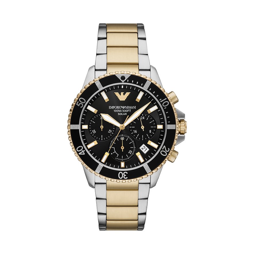Emporio Armani Chronograph AR11680, Herren, Edelstahl, Armband: Edelstahl, Solar, analog
