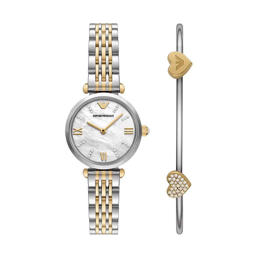 Emporio Armani Uhren-Set AR80078SET, Damen, Edelstahl, Armband: Edelstahl, Quarz, analog