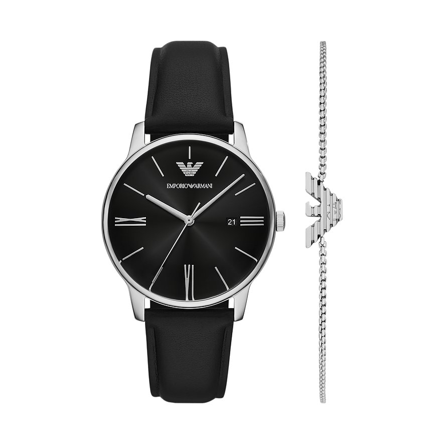 Emporio Armani Uhren-Set AR80079SET, Damen, Edelstahl, Armband: Leder, Quarz, analog
