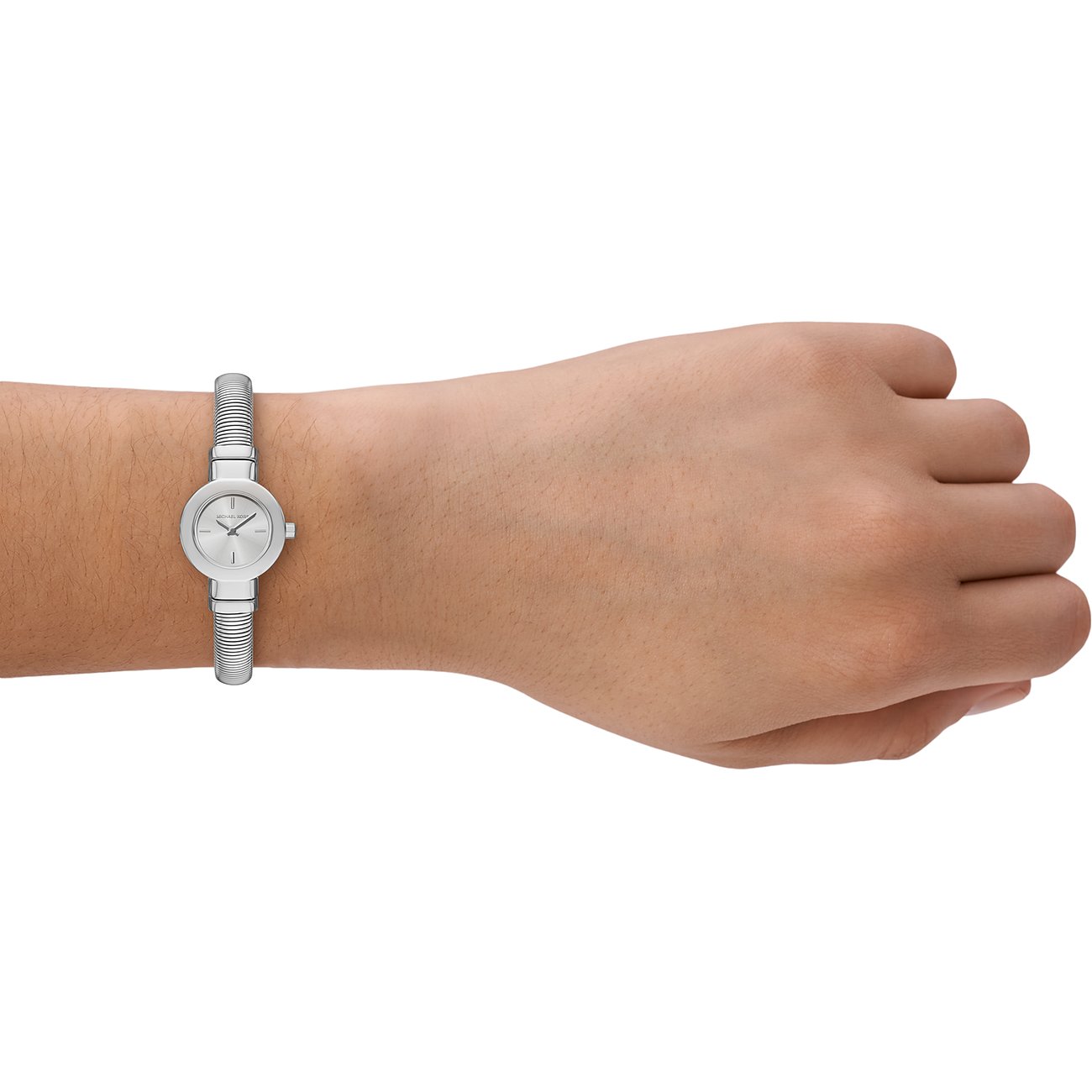 Michael Kors damklocka med boett i rostfritt stål och räfflat armband.