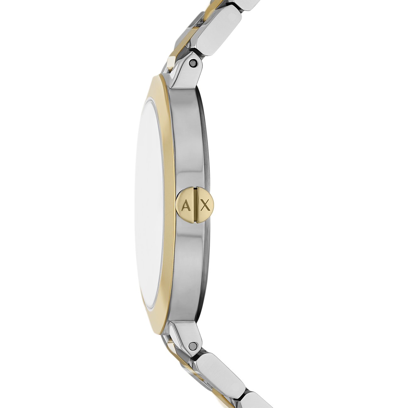 Armani Exchange Damenuhr mit Edelstahlgehäuse, bicolor, analog.