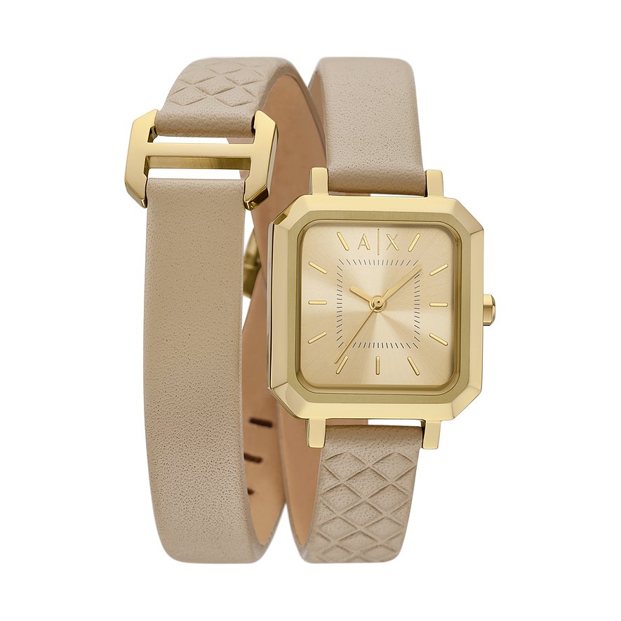 Armani Exchange Damenuhr AX5728, Damen, Edelstahl, Armband: Leder, Quarz, analog
