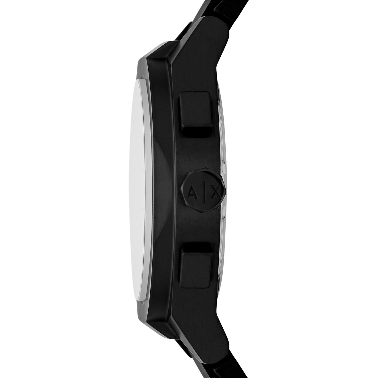 Armani Exchange Uhr mit schwarzem Edelstahlgehäuse und analoger Anzeige.