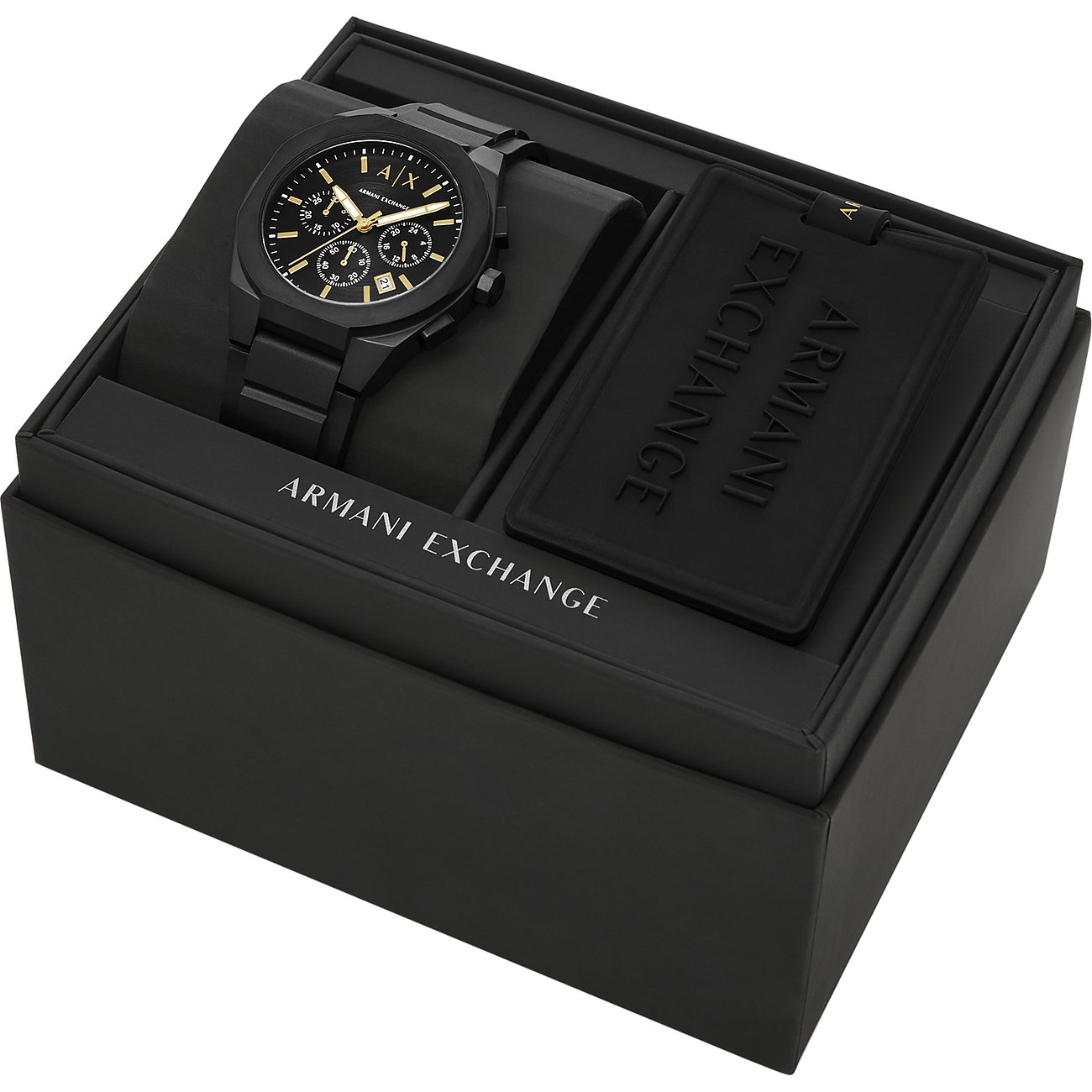 Armani Exchange Herrenuhr mit Edelstahlgehäuse und Chronograph-Anzeige.