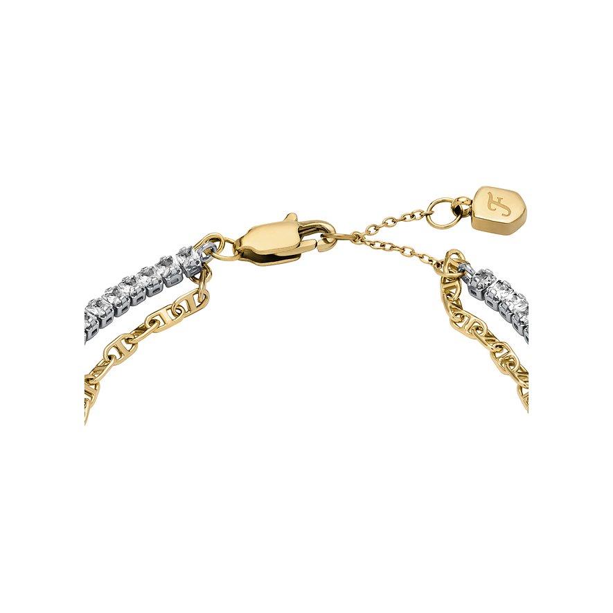 Fossil armbånd i rustfrit stål og metal med glassten og ankerledkæde.