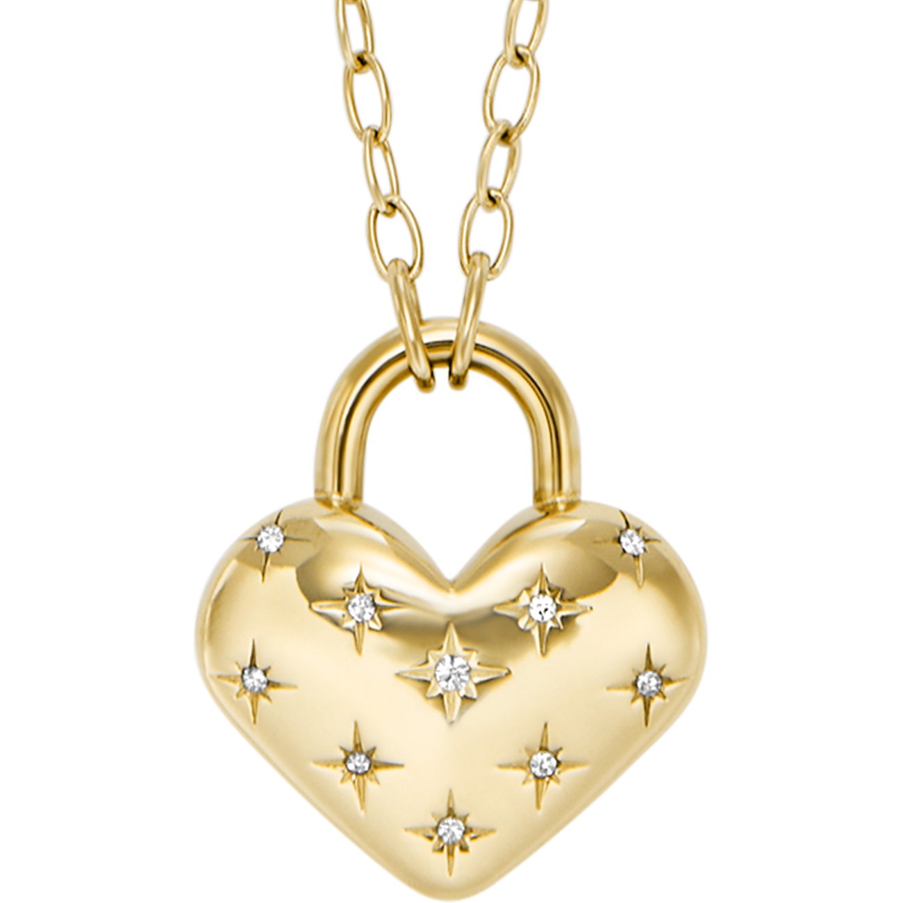 Collier Fossil en acier inoxydable avec pierres de verre.