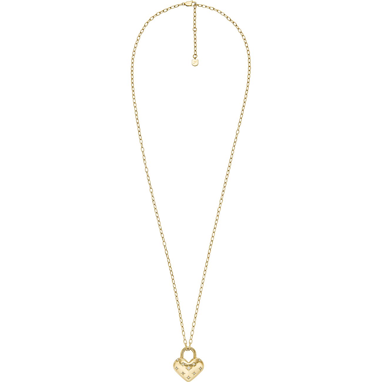 Collier Fossil en acier inoxydable avec pierres de verre, pendentif cœur.