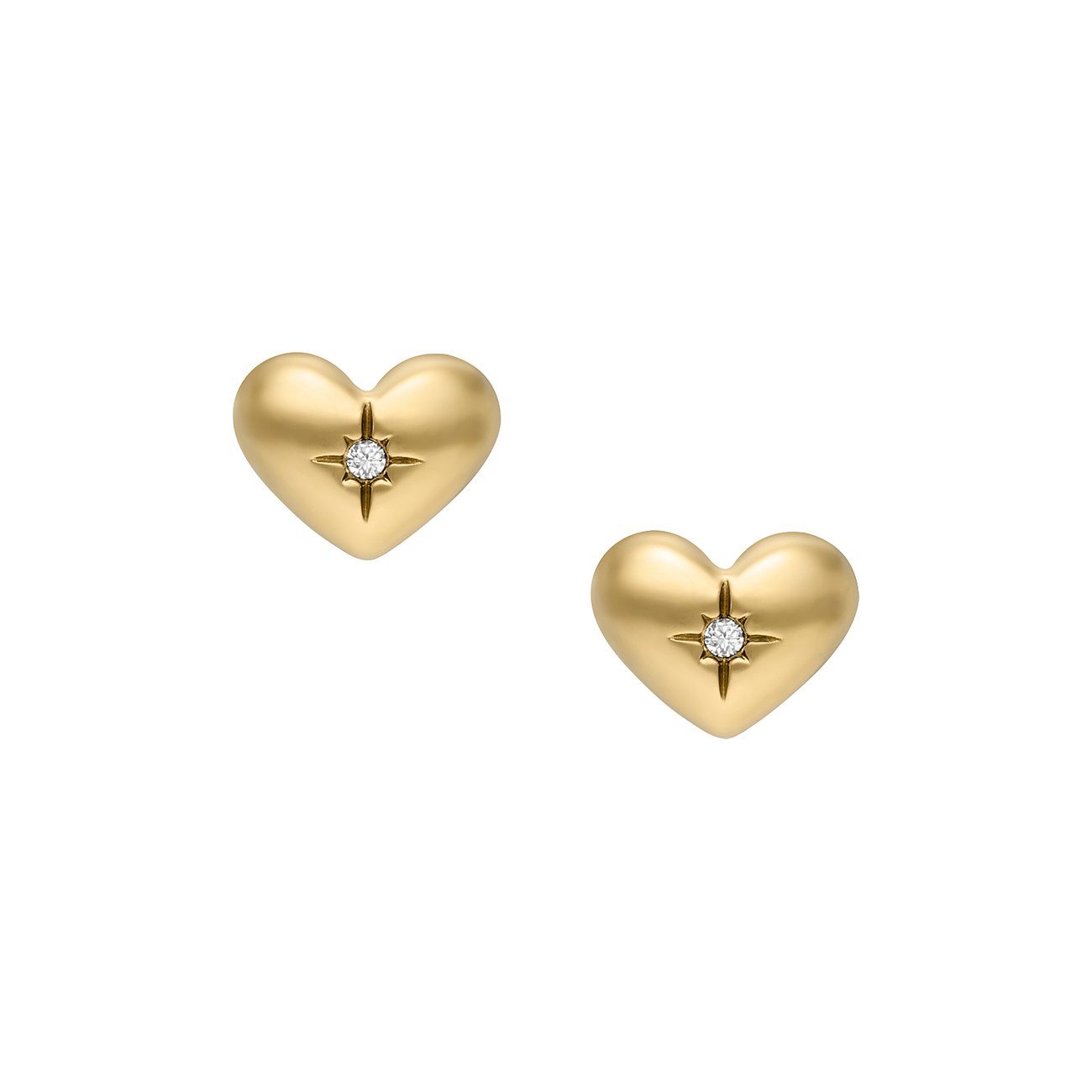 Fossil Ohrstecker aus Edelstahl mit Glasstein im Herz-Design.