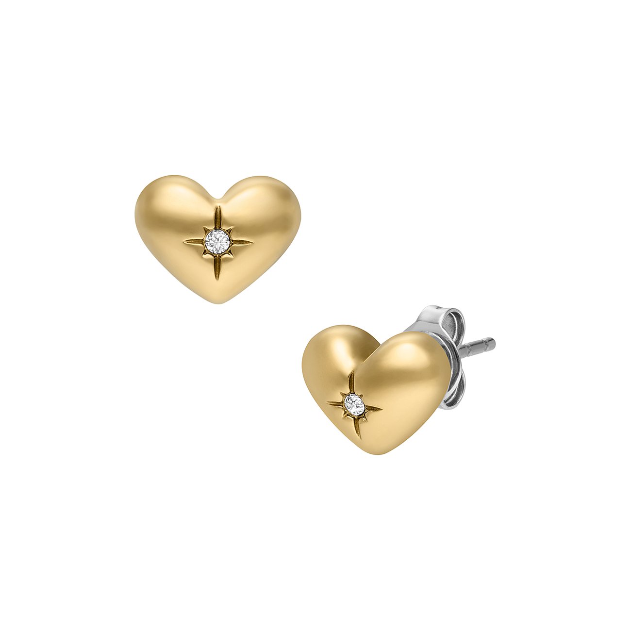 Fossil Ohrstecker aus Edelstahl mit Glasstein.