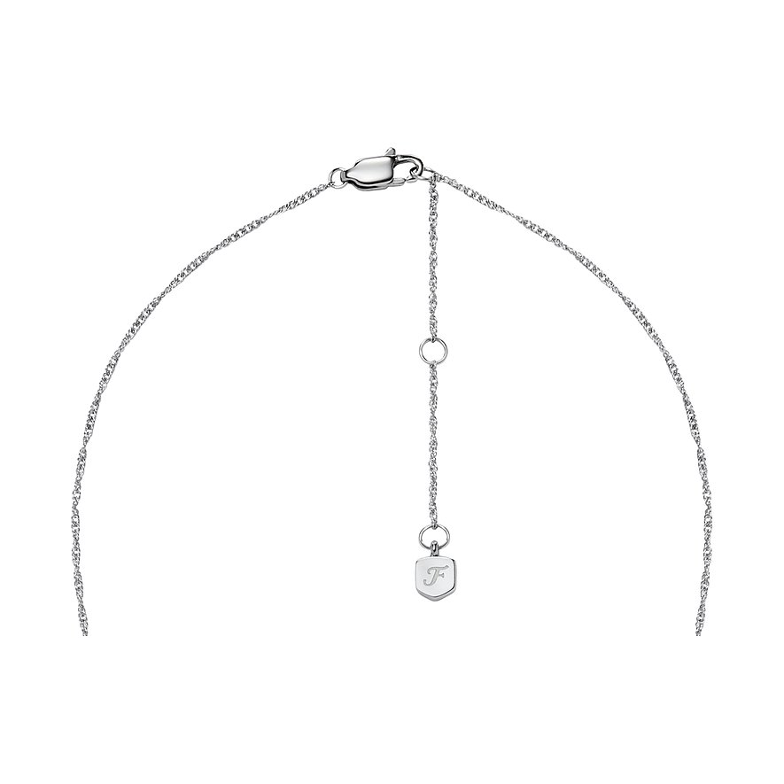 Fossil Kette aus Edelstahl mit Anhänger und Karabinerverschluss.