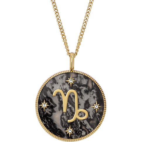 Ciondolo Fossil in acciaio inossidabile con ematite e zirconi bianchi.