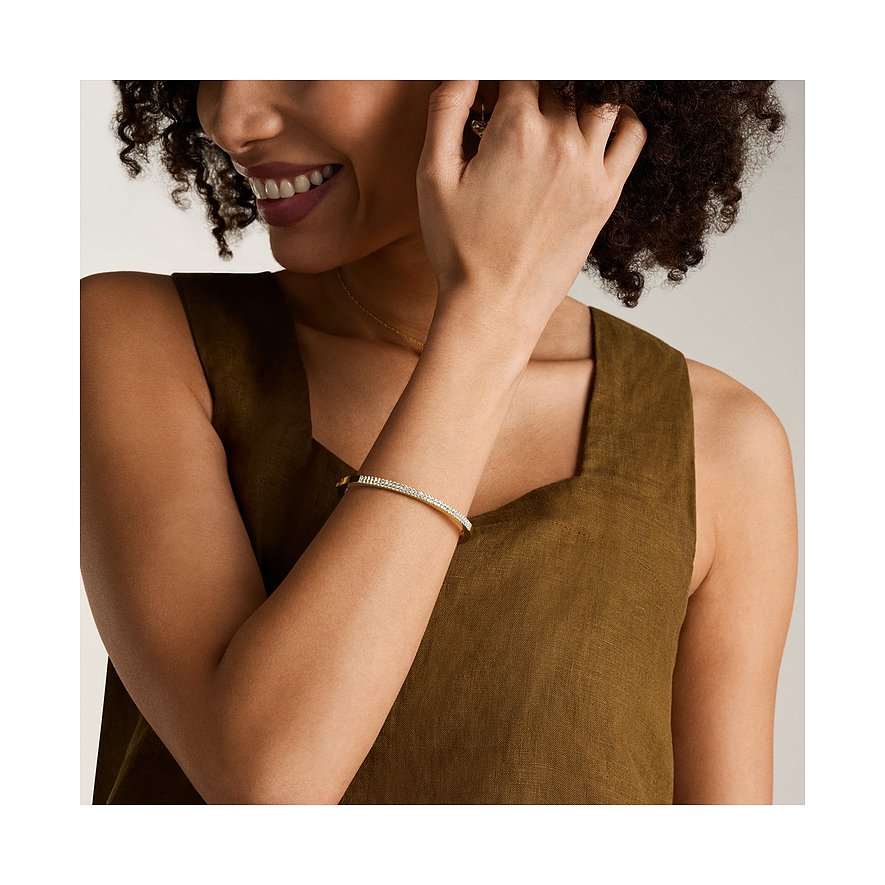 Bracelet Fossil en acier inoxydable avec pierres de verre, couleur or.