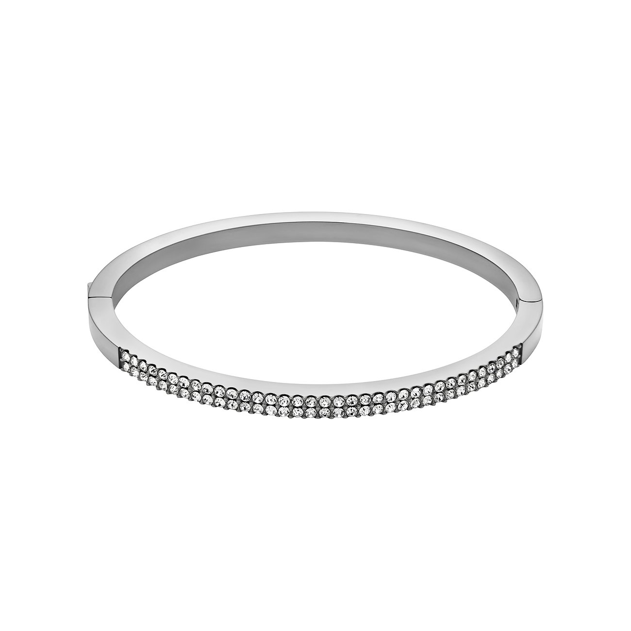 Bracelet Fossil en acier inoxydable avec deux rangées de pierres en verre.