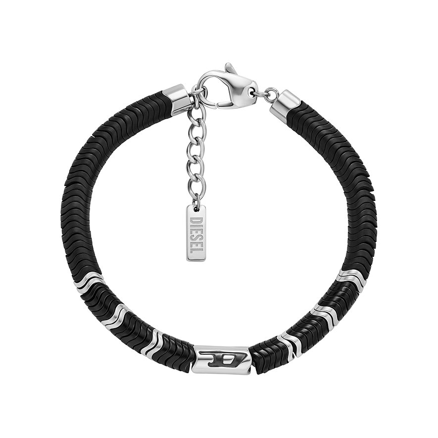 Diesel Armband D LOGO, Hämatit, Herren, Farbstein, Edelstahl, schwarz