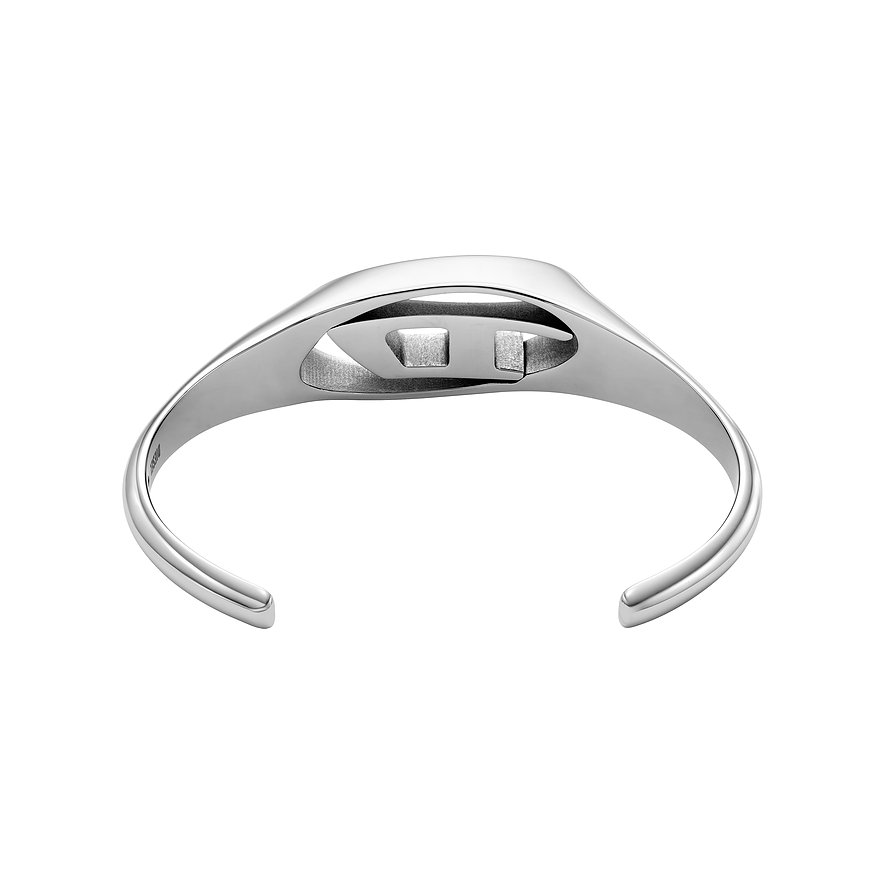 Diesel Armband aus Edelstahl mit offenem Design und Diesel-Logo.