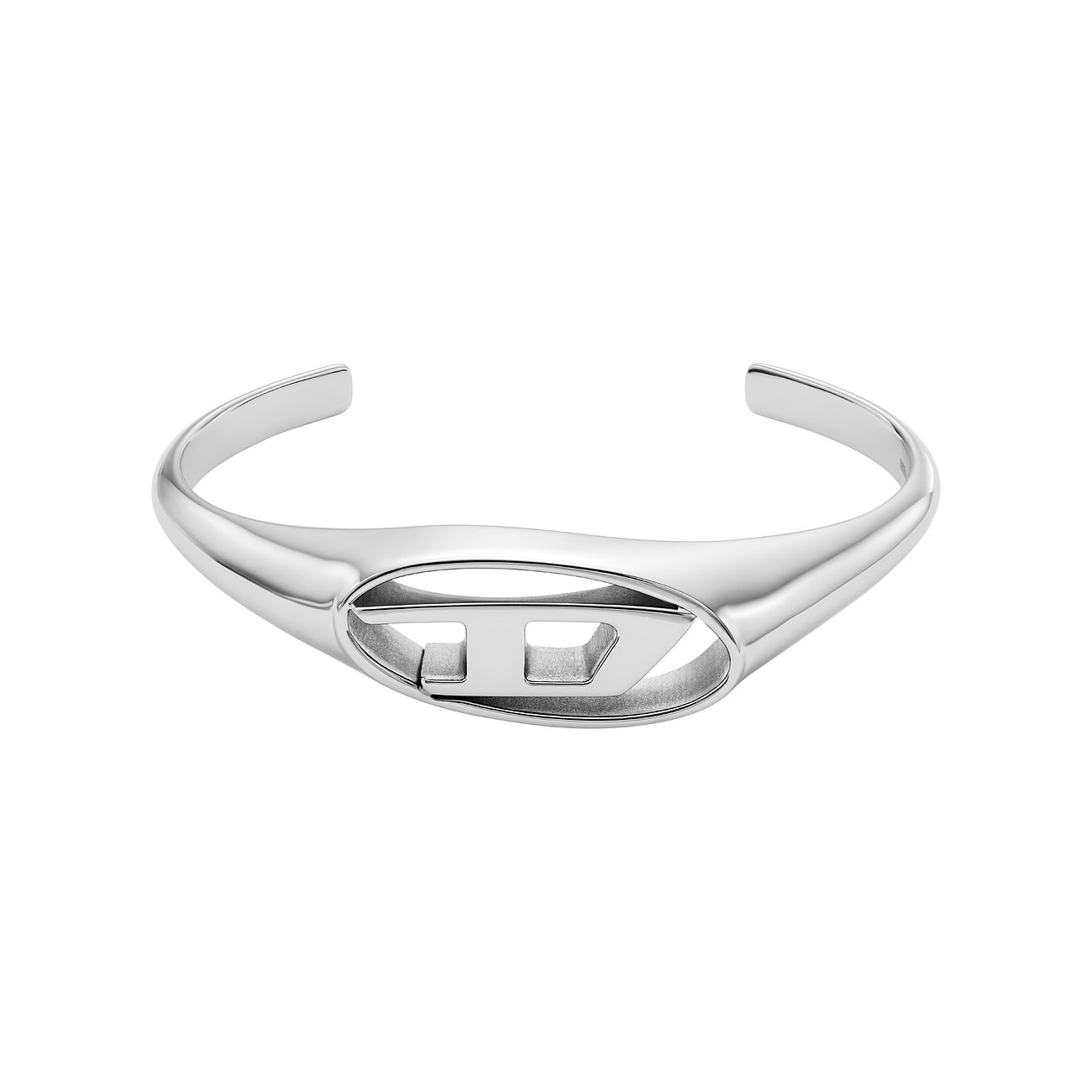 Diesel armband i rostfritt stål med ovalt hänge och Diesel-logotyp.