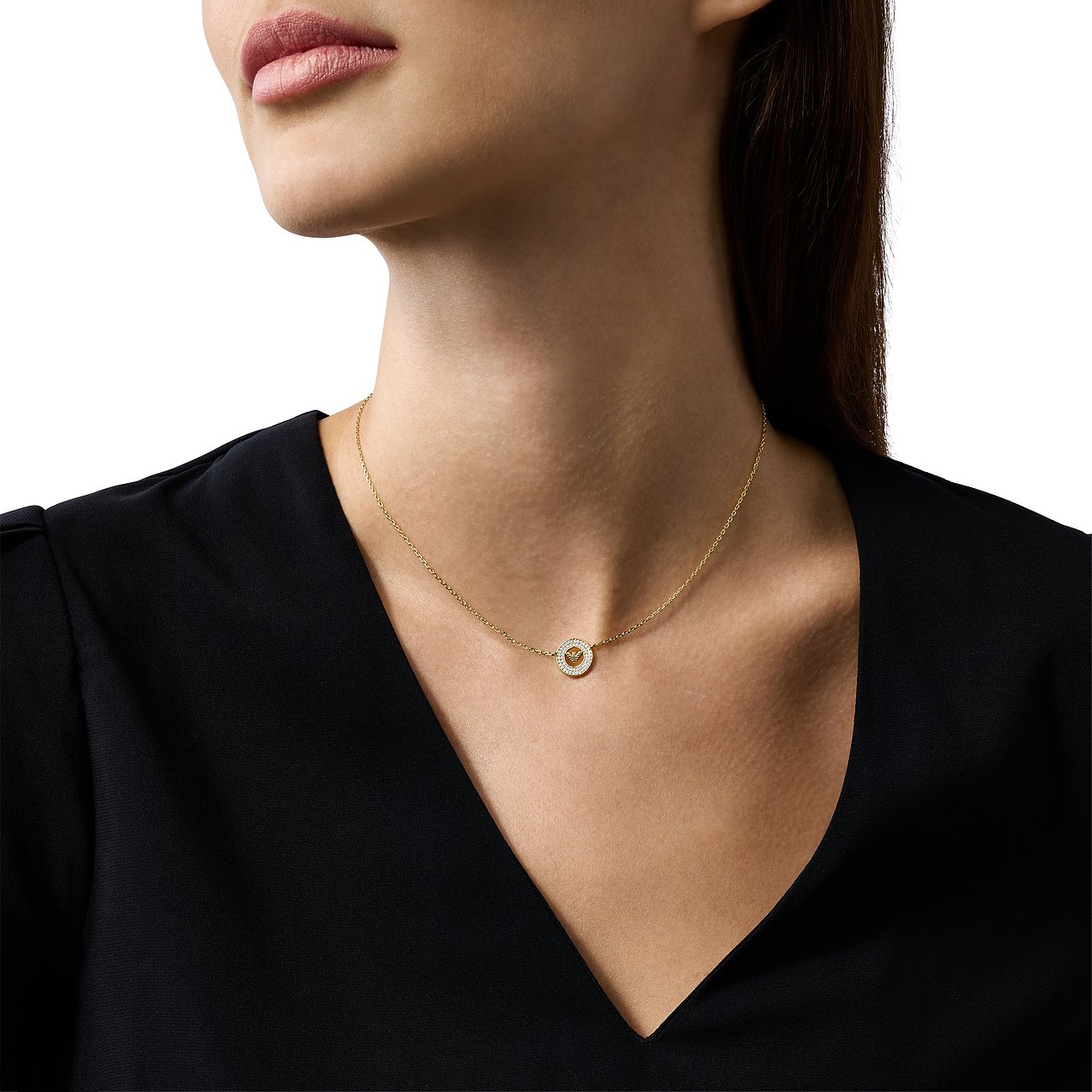 Emporio Armani Kette aus 925er Silber mit Zirkonia und Logo-Anhänger.