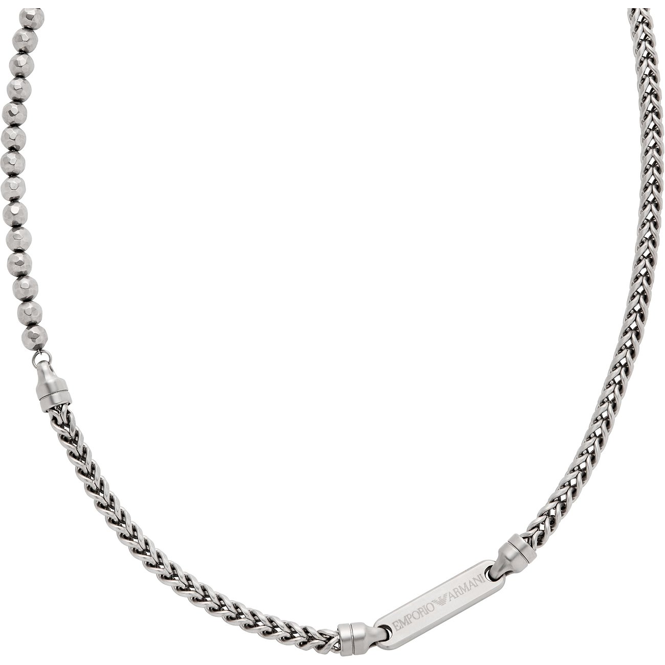 Emporio Armani Halskette aus Edelstahl mit geflochtenem und kugelförmigem Design.